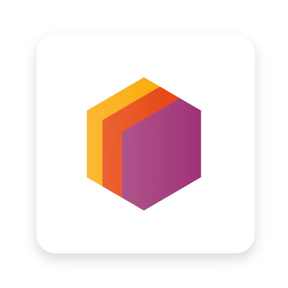 Inventario en Odoo ERP – Control de almacenes con trazabilidad total Ícono hexagonal en tonos naranja, púrpura y rojo que representa el módulo de inventario en Odoo ERP.