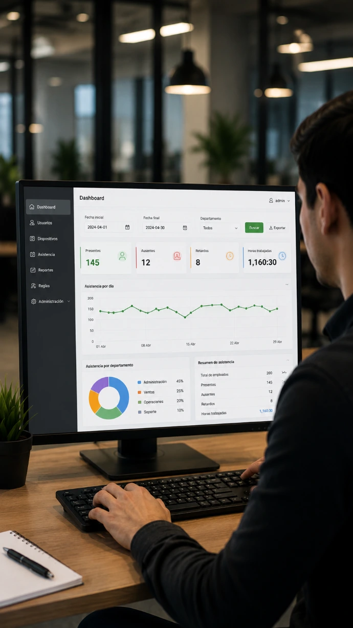 Persona revisando un dashboard en computadora
